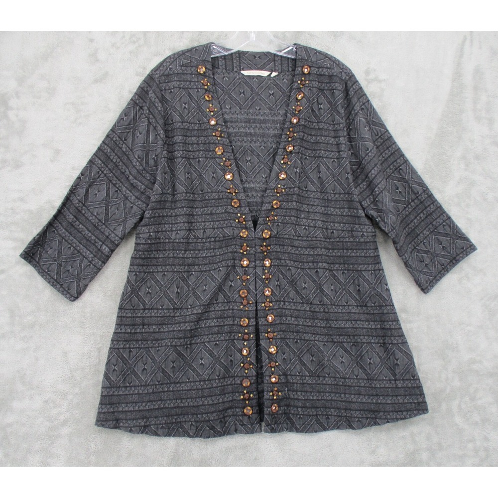 Soft Surroundings Sweater Womens Size L Beaded Southwestern Lightweight Gray